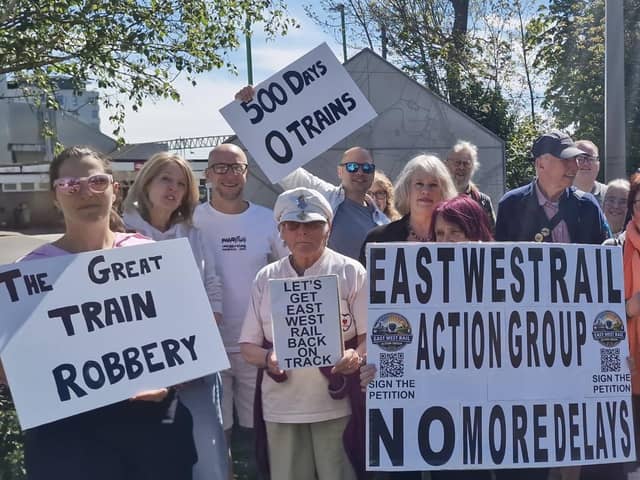 Members of the East West Rail Action Group during a previous protest outside Bletchley Station