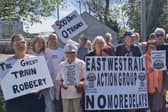 Members of the East West Rail Action Group during a previous protest outside Bletchley Station