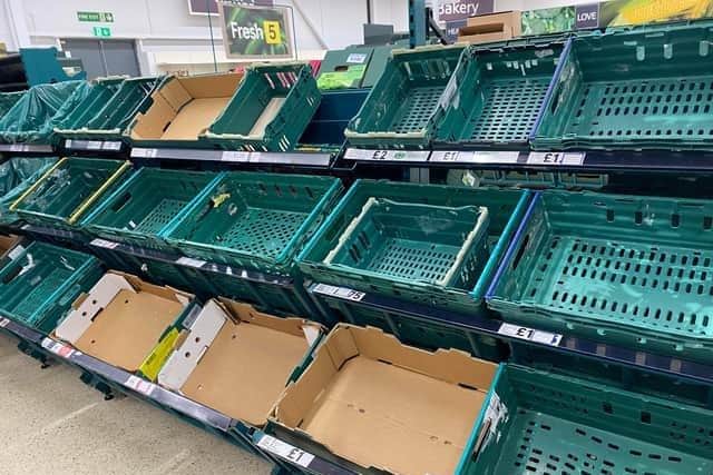 Many supermarkets have empty fruit and veg shelves this week