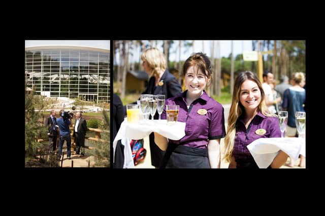 Center Parcs Woburn Forest on its official opening on June 6 2014 (left) and celebrating its 10th anniversary this week. Photo: Center Parcs