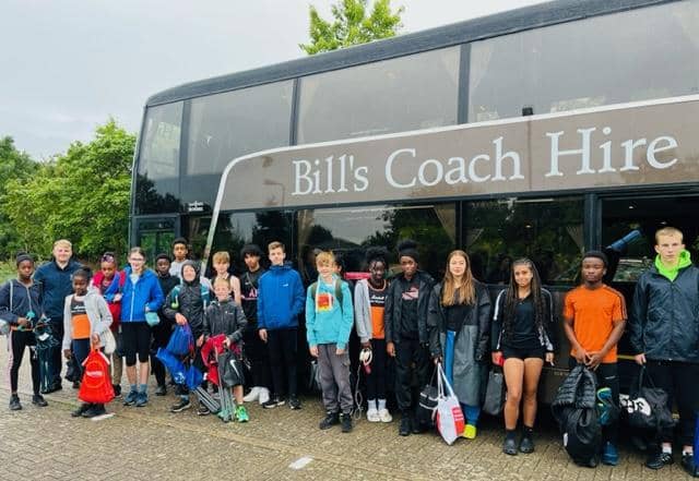 Marshall MK Athletics Club ready to go - thanks to Bill's Coaches who stepped in at the last minute in response to their SOS