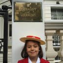 Madison outside the Ukrainian Embassy in London