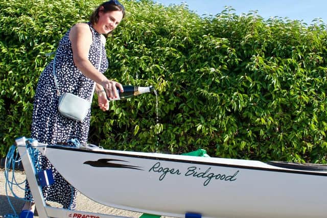 Roger Bidgood's daughter, Juliet, pictured at the Milton Keynes Rowing Club boat naming ceremony