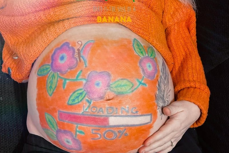 A colourful painting marks the 20 week stage of pregnancy