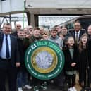Rail users and members of Marston Vale Community Rail Partnership with Iain Stewart MP and Mohammad Yasin MP at Bletchley Station, celebrating the relaunch of the full Marston Vale Line timetable