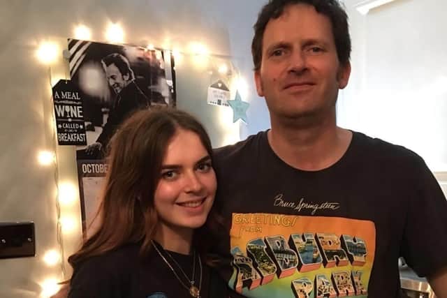 Emma Jolly with her late father Mark. Photo: Brain Tumour Research