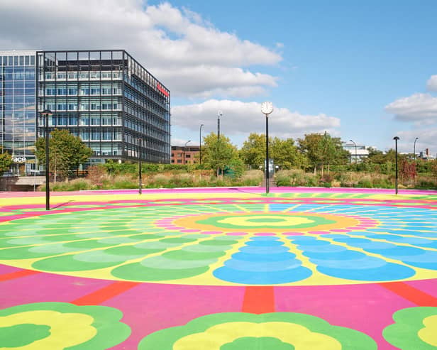 Station Square has won two prestigious national awards after its colourful transformation, incorporating art work and a carefully designed planting scheme. Photo: Milton Keynes City Council