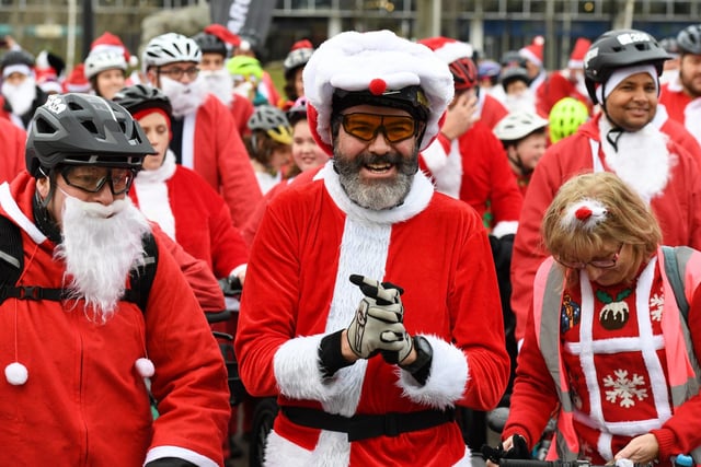 There was no shortage of festive spirit in Milton Keynes as the Cycling Santas pedalled up Midsummer Boulevard. Photos: Jane Russell
