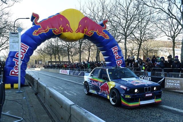The Red Bull Driftbrothers were in action on Midsummer Boulevard