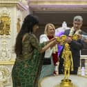 Milton Keynes Mayor and Mayoress perform the ritual ceremony of Nilkanth Varni at Neasden Temple