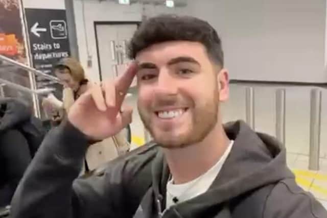 Callum at the airport. Picture: @thatonecal / SWNS
