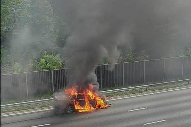 There are long delays on the M1 near Northampton following a vehicle fire. Photo: National Highways East.