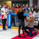 Scott Jones took Megan Knight by surprise when he proposed to her at the start of an MK Lightning ice hockey game