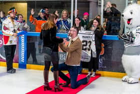 Scott Jones took Megan Knight by surprise when he proposed to her at the start of an MK Lightning ice hockey game