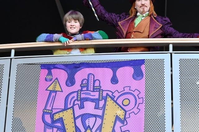 Isaac Sugden (Charlie Bucket) and Gareth Snook ( Willy Wonka) arrive at Milton Keynes Theatre ahead of opening night of Charlie and the Chocolate Factory -The Musical