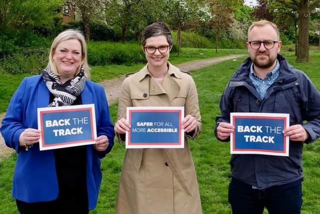 Chloe Smith MP, left, pictured with local ward councillor Amanda Marlow and Loughton candidate for the Loughton and Shenley ward, Ethan Wilkinson