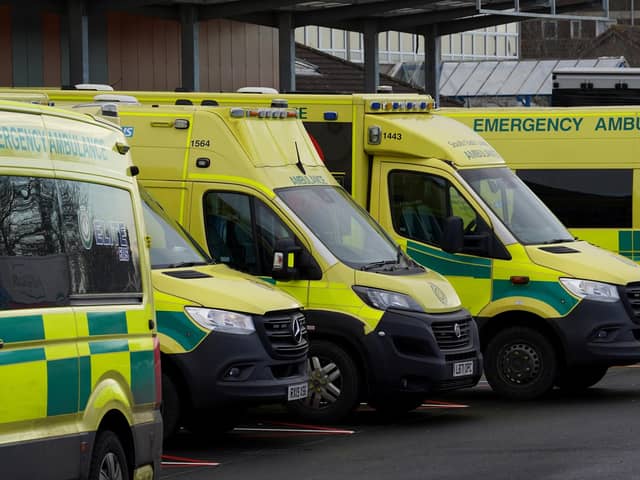 File picture of ambulances outside a hospital
