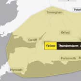 A yellow weather warning for thunderstorms, which covers areas including Milton Keynes, is valid from 9am to 6pm on Saturday June 7