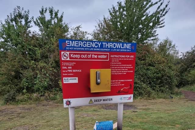 A mountain of rubbish was set alight under the life-saving equipment at the Blue Lagoon in Milton Keynes