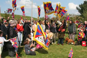 Tibetan flags were flying