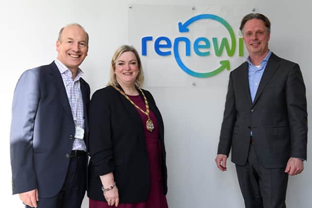 Renewi's James Priestley, MK mayor Amanda Marlow and CEO Otto de Bont.
