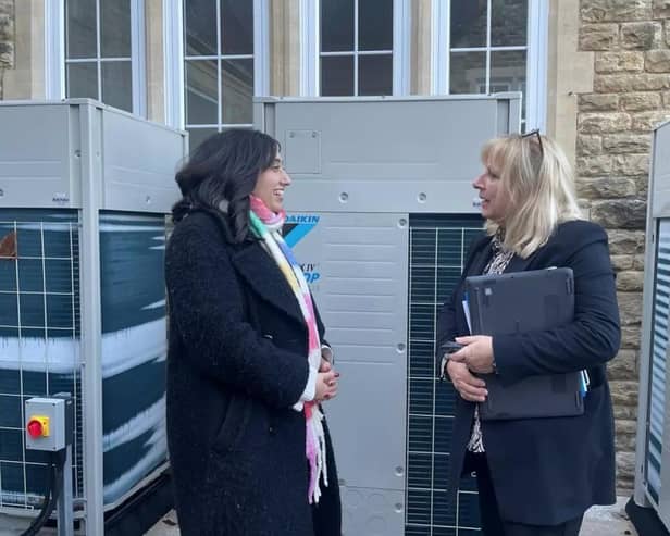 Two women speaking about sustainability.