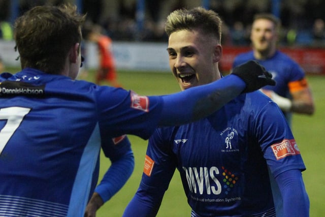 Reece Kendall (right) celebrates his goal.