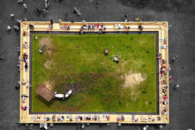 Real life cows will graze inside a giant picture frame in this art installation planned for a Milton Keynes park