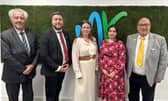 Milton Keynes City Council is showing cross-party support for the White Ribbon campaign; pictured from left are Cllr David Hopkins, Council Leader, Cllr Pete Marland, Cllr Emily Darlington Cllr Shanika Mahendran, and Cllr Robin Bradburn