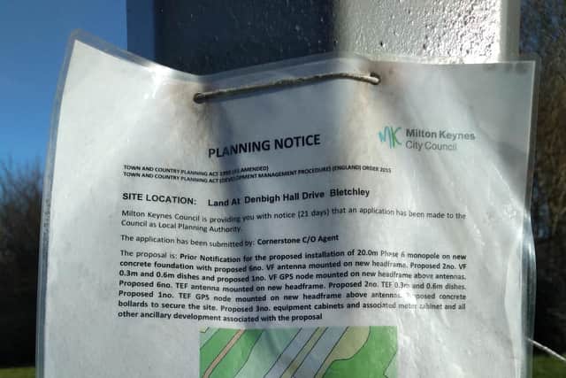 The planning notice shows where the mast should have been sited