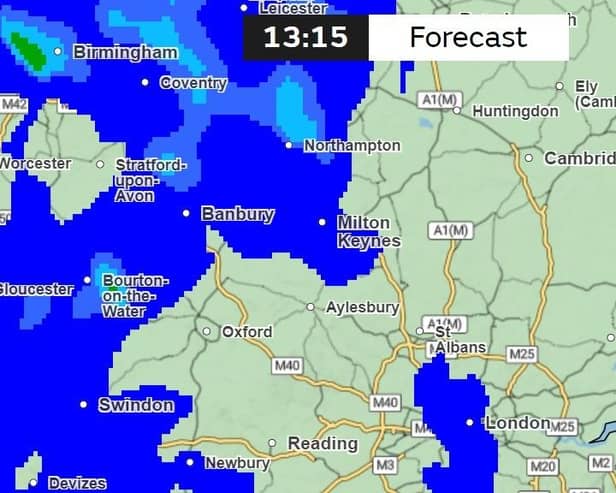 A band of showers is set to travel eastwards and will reach Milton Keynes at around 1pm