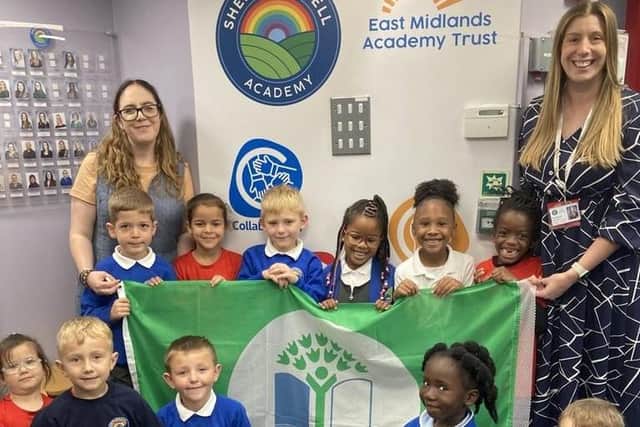 Eco Council pupils at Shepherdswell receive their Green Flag 