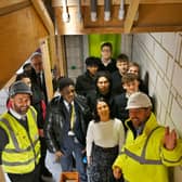 The students look around the ‘House to Home’ plot at Ashberry at Whitehouse Park in Milton Keynes, with Site Manager Sean Howard, Ashberry Homes Senior Sales Manager Lindsey Davenport, and Contracts Manager Pete Bourne.