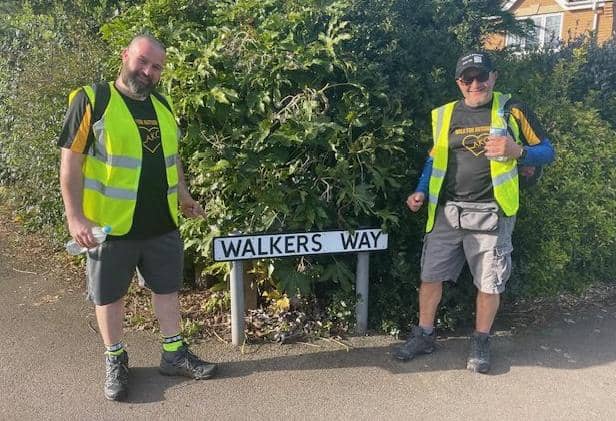 Rich (left) and Goddo (right) are walking 65 miles past London Stadiums for autism charity.
