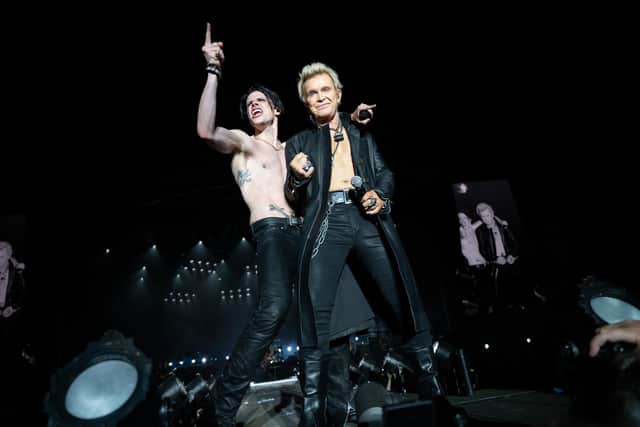Billy Idol and Yungblud on stage at The National Bowl in Milton Keynes on Saturday, June 21, 2025. Photo by David Jackson.