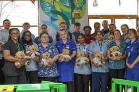 Nurses on the children's ward with the MK Dons visitors