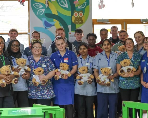 Nurses on the children's ward with the MK Dons visitors