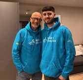Darren and his son Callum, who are both running the London Marathon for Willen Hospice