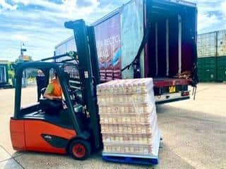 The lorry dropped off a massive food donation to MK charities