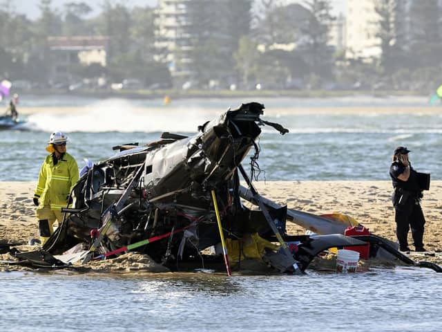 Two helicopters collided on the Australian Gold Coast, killing several passengers and critically injuring three others.