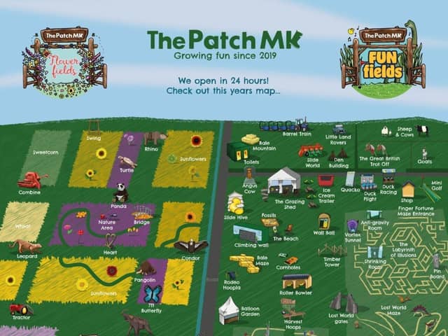 A map of the site at The Patch MK, which has been voted as having the second best sunflower farm in the country