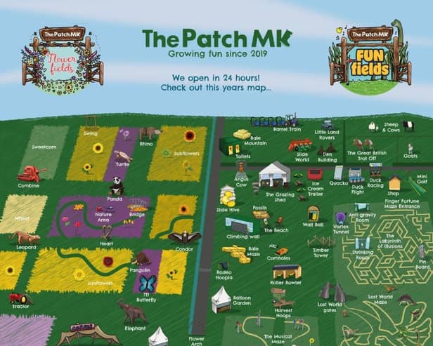 A map of the site at The Patch MK, which has been voted as having the second best sunflower farm in the country