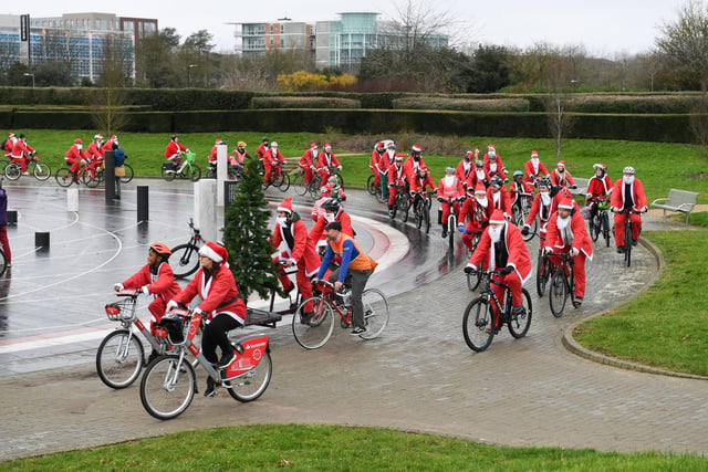 The Cycling Santas set off in MK. Photos: Jane Russell