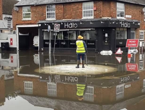 Councillor Jane Carr in Newport Pagnell during flooding in the area in September 2024