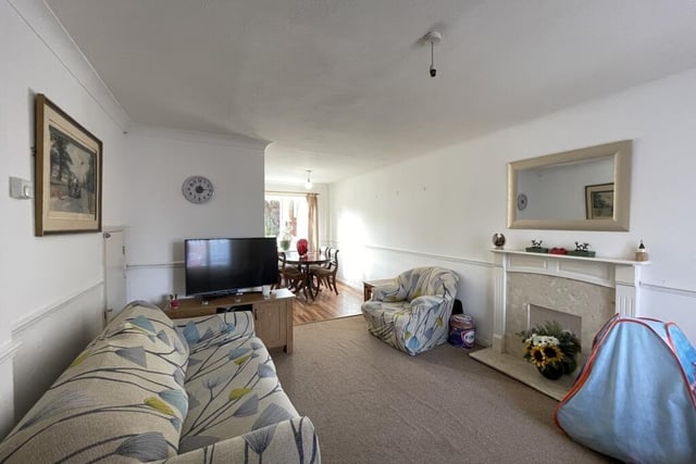 There's an open plan living and dining area