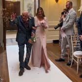 Flower grandad Bert proudly walked Rachel down the aisle