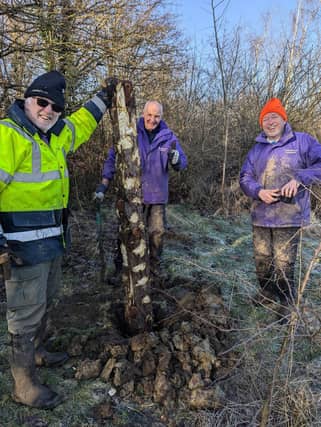 volunteers installed 9 snags in total despite the frozen ground