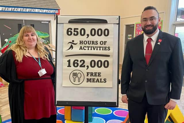 Sarah Gibson, project manager for the Milton Keynes City Council Holiday Activities and Food programme and Councillor Joe Hearnshaw, cabinet member for children and young people at Daisychain Family Centre in Bletchley
