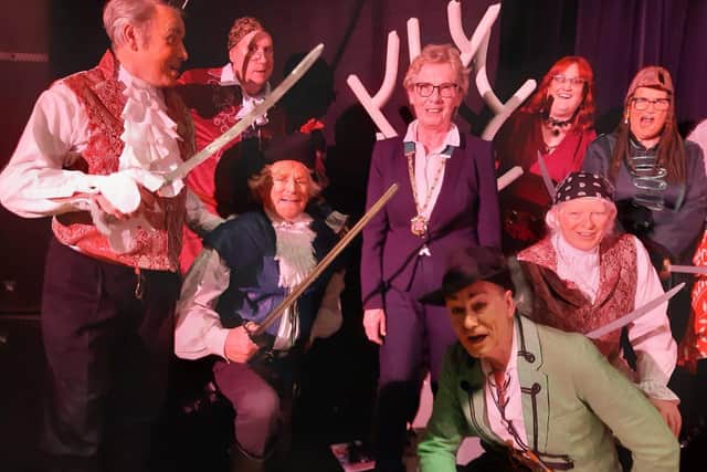 Deputy Mayor of Milton Keynes, Councillor Marie Bradburn, meets the Pirates of Penzance