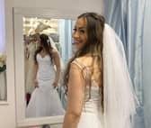 A happy customer at Willen Hospice Bridal Boutique